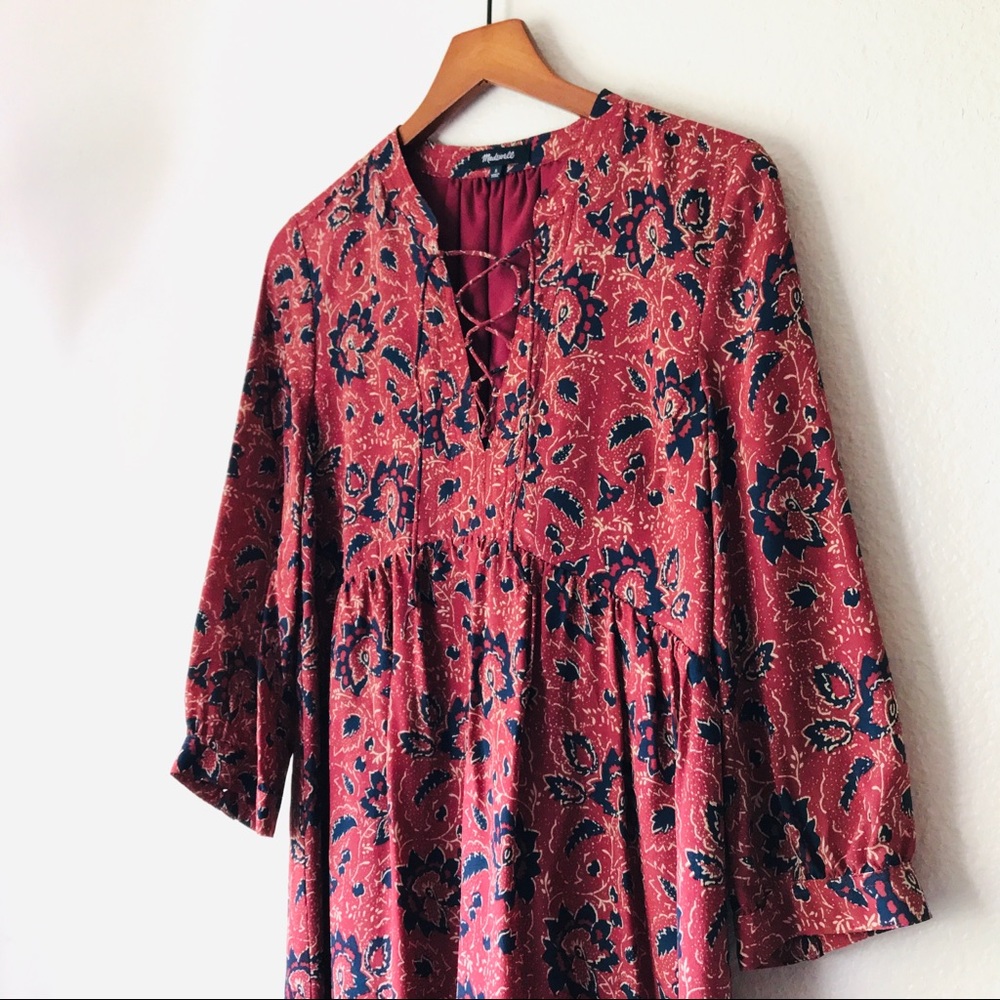 Madewell Laceup Assam Floral Dress - S